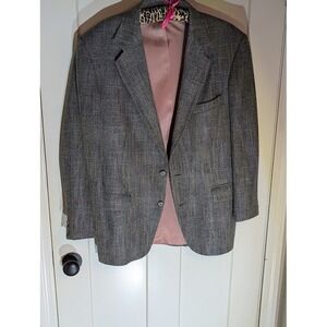 Orvis Men's 40R Silk Wool Blend Sport Coat Blazer Glen Plaid Grey Mauve Lining